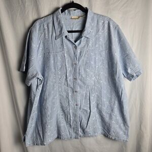 Vtg Bobbie Brooks Womens 22W/24W Embroidered Chambray Eyelet Floral Cotton Shirt